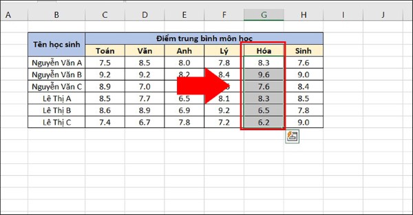 Chọn giá trị trong cột Hóa