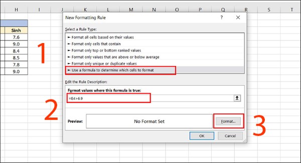 Chọn Use a formula to determine which cells to format