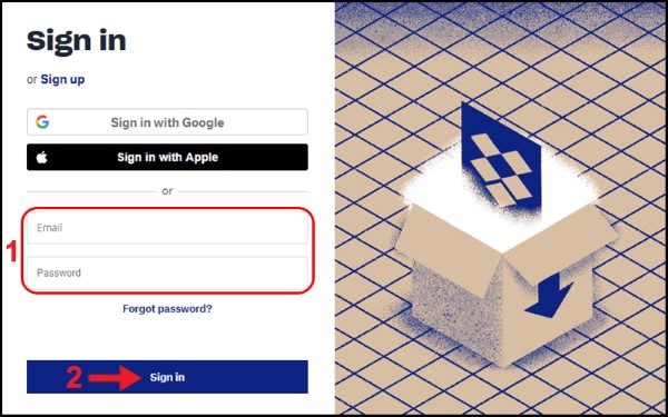 Nhập tài khoản Email cùng mật khẩu để đăng nhập