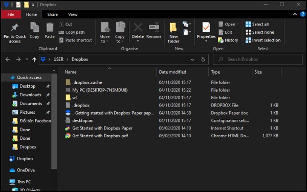 Giao diện Dropbox trên màn hình máy tính