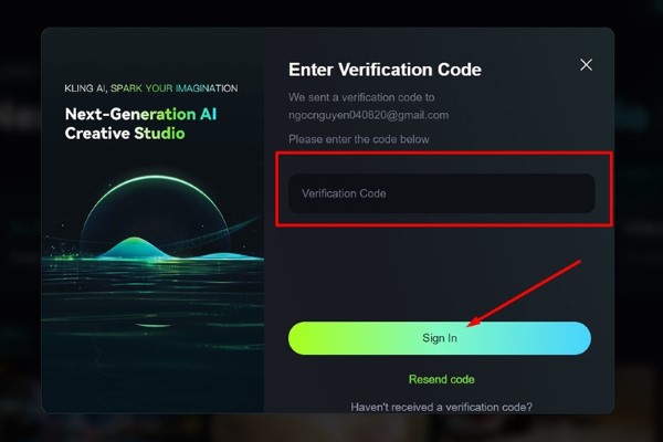 Nhập mã vào ô "Verification code" rồi nhấn Sign in