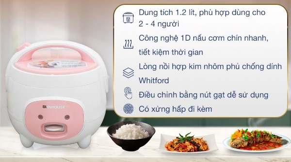 Nồi cơm điện 1.2L Sunhouse SHD8217W