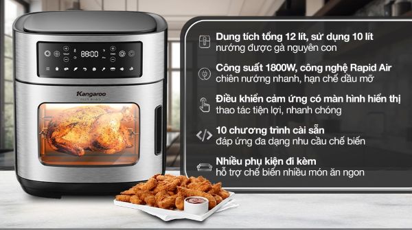 Nồi chiên không dầu điện tử 12L Kangaroo KG12AF1A