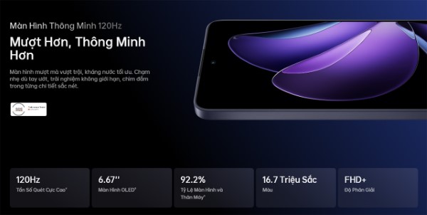 OPPO Reno13 F 5G sở hữu màn hình AMOLED 6.67 inch với độ phân giải Full HD+