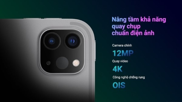 iPad Pro M2 có cụm camera kép 12MP và 10MP với khả năng zoom quang 2x