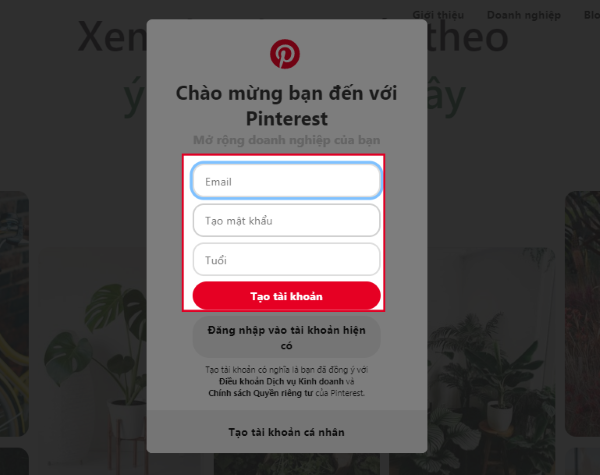 Điền thông tin gồm Email, Mật khẩu và Tuổi