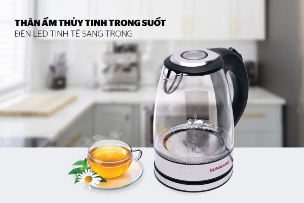 Ấm siêu tốc thủy tinh Sunhouse SHD1217 đen