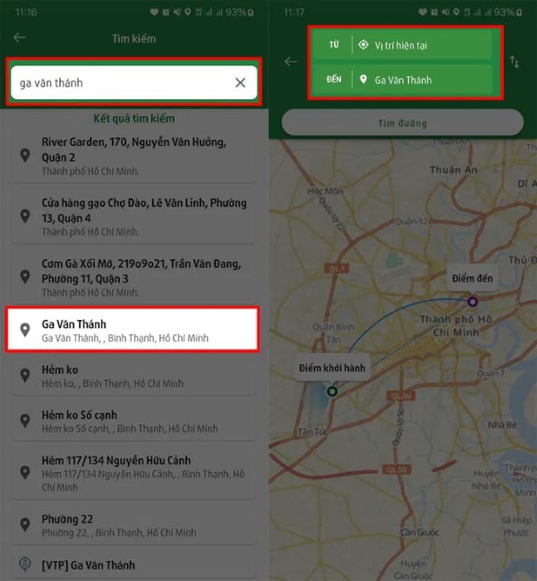 Điền vị trí hiện tại của bạn vào ô “Điểm đi” và nhập tên ga Metro muốn đến