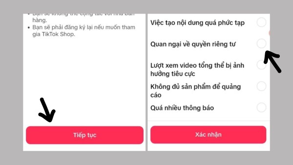 Chọn lý do bạn muốn xóa tài khoản TikTok Shop