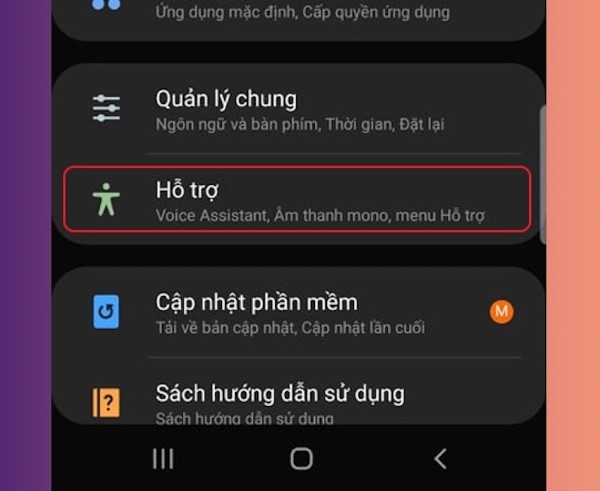 Truy cập vào phần Cài đặt màn hình và tìm đến mục Hỗ trợ