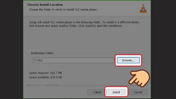 Nhấn Browse, chọn vị trí cài đặt và nhấn Install