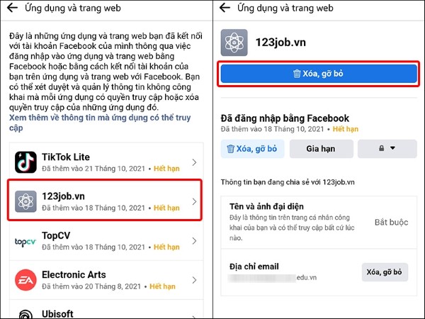  Chọn ứng dụng bạn muốn gỡ và nhấn vào Xóa