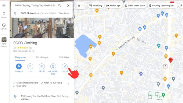 Google Maps sẽ hiển thị vị trí cụ thể cùng thông tin chi tiết