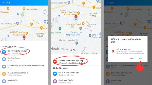 Tìm một địa điểm cụ thể rồi nhấn “Gửi” để chia sẻ vị trí mong muốn
