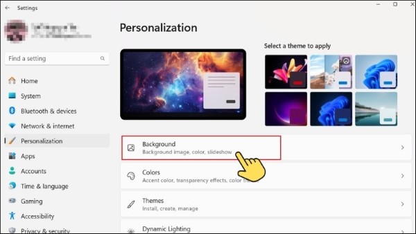 Tại giao diện Personalization xuất hiện, hãy chọn Background