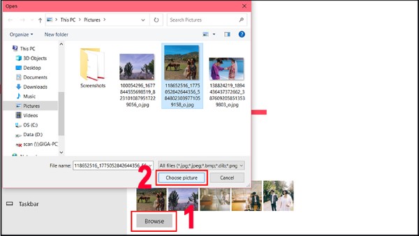 Nhấn vào Browse để tìm ảnh có sẵn trên máy tính