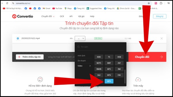 Chọn định dạng đầu ra là MP4, sau đó nhấn nút chuyển đổi