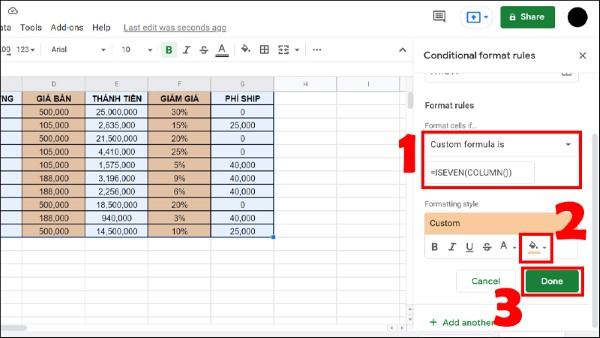 Nhập công thức: =ISEVEN(COLUMN())