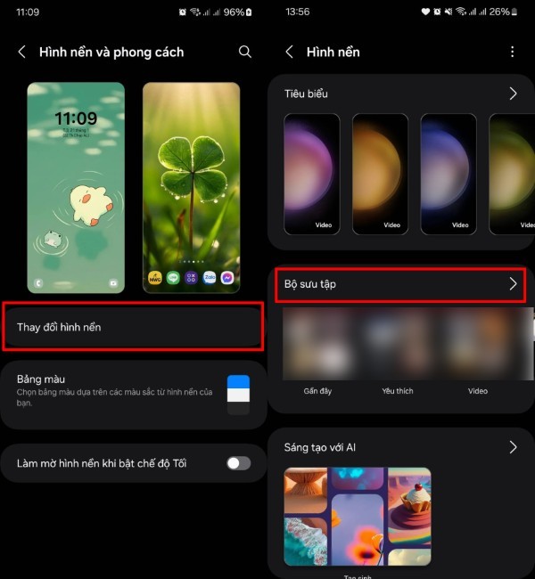 Nhấn vào Thay đổi hình nền > Lựa chọn hình ảnh yêu thích 