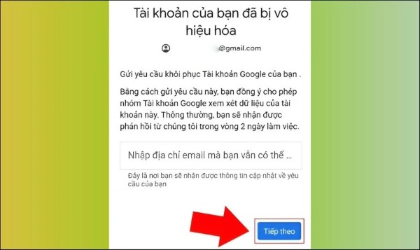 Cung cấp một địa chỉ Gmail khác để nhận phản hồi từ Google