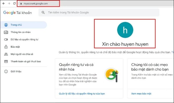 Truy cập trang quản lý tài khoản Google