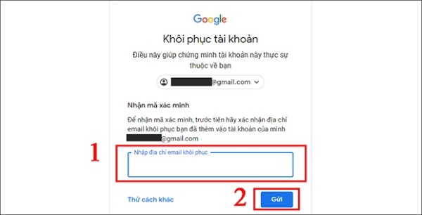 Chọn "Nhận mã xác minh qua email khôi phục"