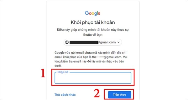 Nhập mã xác minh vừa nhận, nhấn "Tiếp theo" để hoàn tất