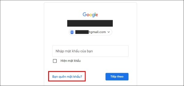 Nhấn vào "Quên mật khẩu"