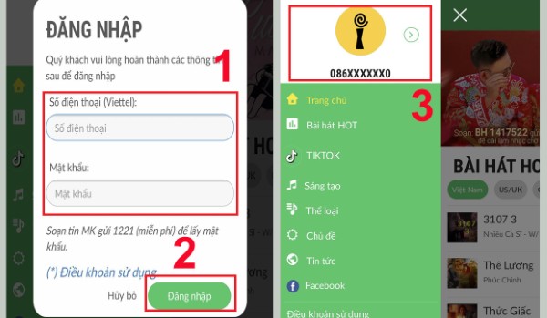 Nhập số điện thoại Viettel của bạn và mật khẩu