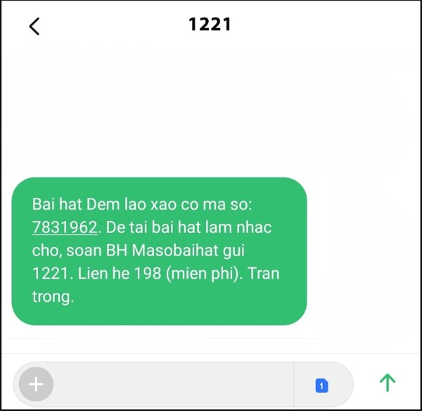 Tổng đài gửi tin nhắn với danh sách mã số bài hát phù hợp