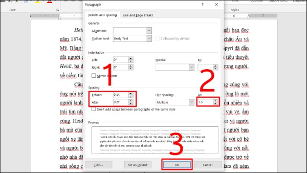 Điều chỉnh Before hoặc After để tăng khoảng cách giữa các đoạn