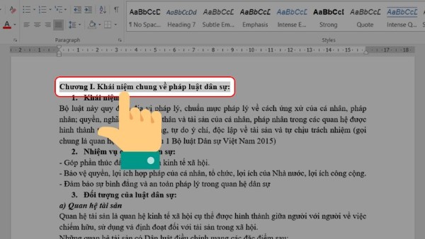 Xác định các chương lớn Heading 1 (Level 1)