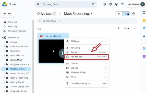 Chọn vào "Tạo bản sao" (Make a copy)