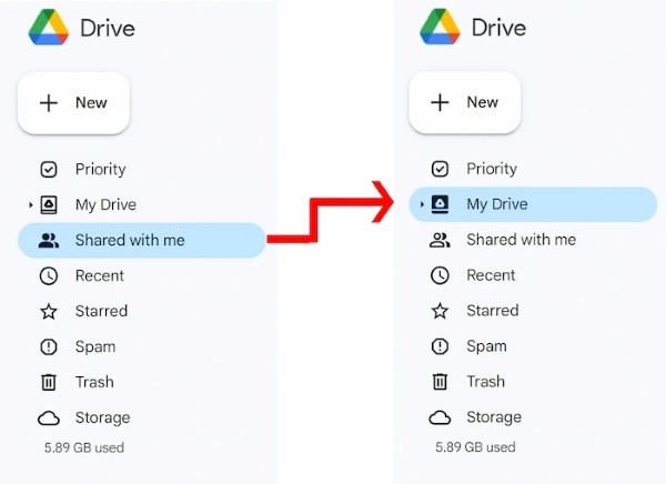 Chọn vào mục "My Drive" để tải bản sao về máy