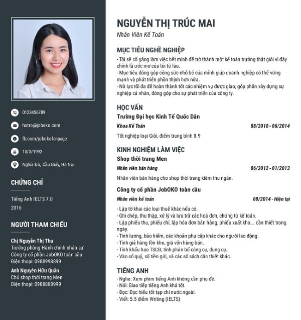 Mẫu CV Nhân viên kế toán