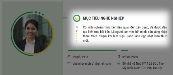 Mục tiêu thể hiện rõ định hướng nghề nghiệp