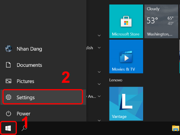 Nhấn mở Settings