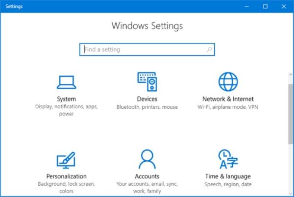 Mở cửa sổ Settings