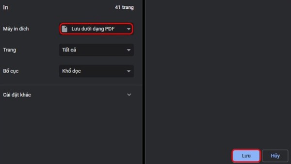 Chọn vào Save/Print PDF