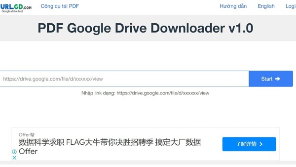 Dán link sao chép vào ô trống trên trang và nhấn Bắt đầu (Start)