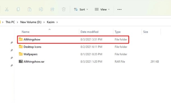Thư mục đã được giải nén từ file RAR