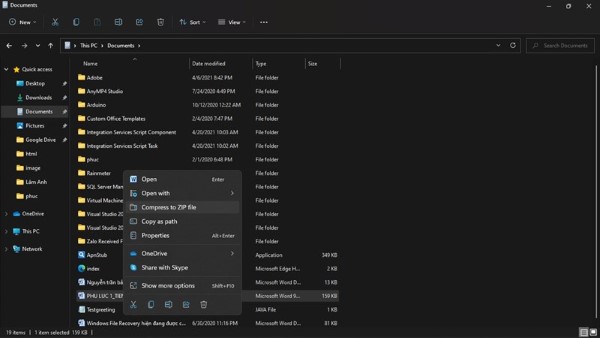 Chọn vào "Compress to ZIP file"