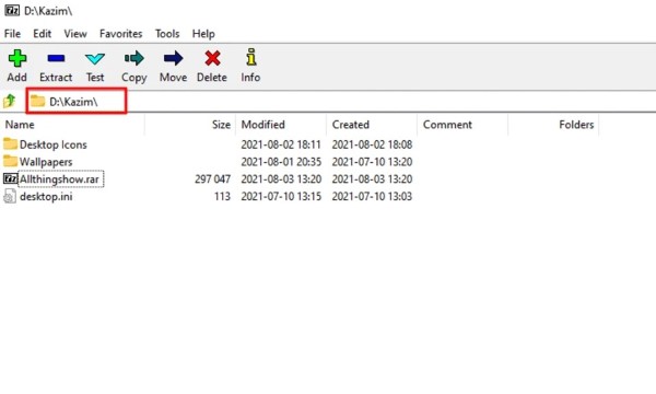 Di chuyển đến thư mục chứa file RAR