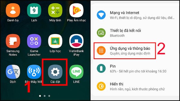 Mở mục Cài đặt