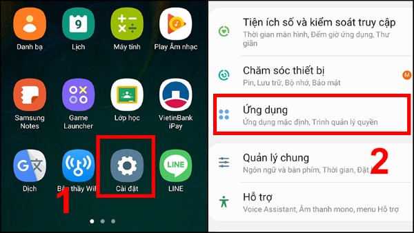 Mở Cài đặt → chọn Ứng dụng