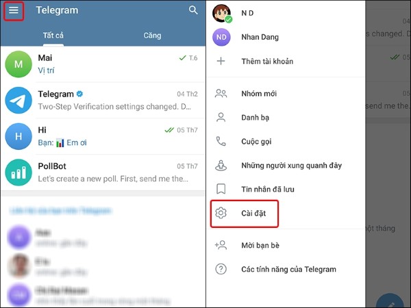 Chọn mục Cài đặt