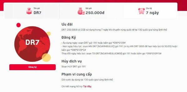 Mua gói DR7 của Viettel