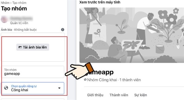 Nhập các thông tin cần thiết cho nhóm