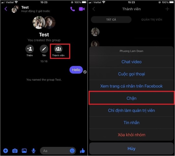 Nhấn vào người cần chặn và chọn “Chặn”