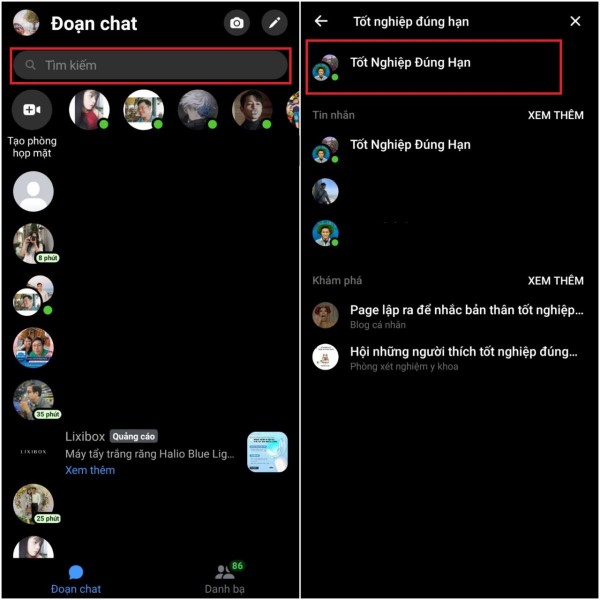 Nhập tên nhóm vào ô tìm kiếm